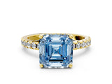 Yellow gold Fancy Blue Asscher Cut Diamond Solitaire Ring with Round  Pavé Band and Four-Prong Setting_36