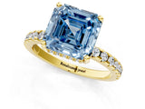 Yellow gold Fancy Blue Asscher Cut Diamond Solitaire Ring with Round  Pavé Band and Four-Prong Setting_37