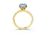 Yellow gold Fancy Blue Asscher Cut Diamond Solitaire Ring with Round  Pavé Band and Four-Prong Setting_39