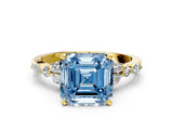 Yellow gold Fancy Blue Asscher Cut Diamond Solitaire Ring with Side Stones and Four-Prong Setting_51