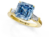 Yellow gold Fancy Blue Asscher  Cut Diamond Solitaire Ring with Tapered Baguette Accents and Four-Prong Setting_18