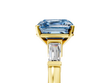 Yellow gold Fancy Blue Asscher  Cut Diamond Solitaire Ring with Tapered Baguette Accents and Four-Prong Setting_22