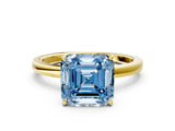 Yellow gold Fancy Blue Asscher Cut Diamond Solitaire Ring with Thin Band and Prong Setting_12