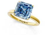 Yellow gold Fancy Blue Asscher Cut Diamond Solitaire Ring with Thin Band and Prong Setting_13