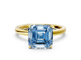 Yellow gold Fancy Blue Asscher Cut Diamond Solitaire Ring with Thin Band and Prong Setting_24