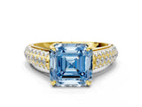 Yellow gold Fancy Blue Asscher Cut Diamond Solitaire Ring with Three-Row Pavé Band and Four-Prong Setting_17