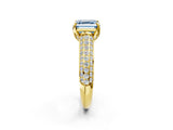 Yellow gold Fancy Blue Asscher Cut Diamond Solitaire Ring with Three-Row Pavé Band and Four-Prong Setting_19