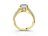 Yellow gold Fancy Blue Asscher Cut Diamond Solitaire Ring with Three-Row Pavé Band and Four-Prong Setting_20