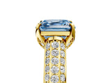 Yellow gold Fancy Blue Asscher Cut Diamond Solitaire Ring with Three-Row Pavé Band and Four-Prong Setting_22