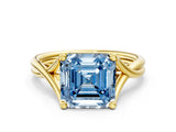 Yellow gold Fancy Blue Asscher Cut Diamond Solitaire Twist Band Prong Setting Ring_43