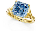 Yellow gold Fancy Blue Asscher Cut Diamond Solitaire Twist Band Prong Setting Ring_44