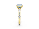 Yellow gold Fancy Blue Asscher  Cut Diamond Solitaire with Pave Band and Four-Prong Setting 2