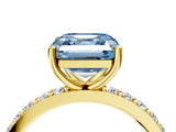 Yellow gold Fancy Blue Asscher  Cut Diamond Solitaire with Pave Band and Four-Prong Setting 4