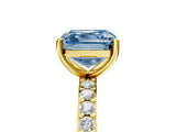 Yellow gold Fancy Blue Asscher  Cut Diamond Solitaire with Pave Band and Four-Prong Setting 5