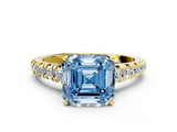 Yellow gold Fancy Blue Asscher  Cut Diamond Solitaire with Pave Band and Four-Prong Setting_17