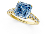 Yellow gold Fancy Blue Asscher  Cut Diamond Solitaire with Pave Band and Four-Prong Setting_18