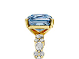 Yellow gold Fancy Blue Asscher Cut Diamond Solitaire with Side Stones, Pave Band, Four-Prong Setting_63