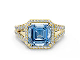 Yellow gold Fancy Blue Asscher Cut Diamond Split Shank Halo Ring with Four-Prong Setting_34
