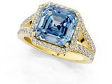 Yellow gold Fancy Blue Asscher Cut Diamond Split Shank Halo Ring with Four-Prong Setting_35
