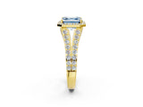 Yellow gold Fancy Blue Asscher Cut Diamond Split Shank Halo Ring with Four-Prong Setting_36