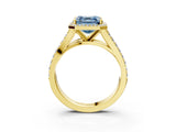 Yellow gold Fancy Blue Asscher Cut Diamond Split Shank Halo Ring with Four-Prong Setting_37