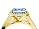 Yellow gold Fancy Blue Asscher Cut Diamond Split Shank Halo Ring with Four-Prong Setting_38