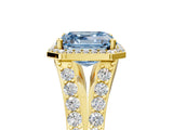 Yellow gold Fancy Blue Asscher Cut Diamond Split Shank Halo Ring with Four-Prong Setting_39