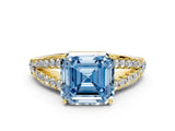 Yellow gold Fancy Blue Asscher Cut Diamond Split Shank Pavé Engagement Ring with Four-Prong Setting_17