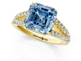 Yellow gold Fancy Blue Asscher Cut Diamond Split Shank Pavé Engagement Ring with Four-Prong Setting_18