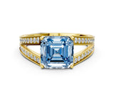 Yellow gold Fancy Blue Asscher Cut Diamond Split Shank Ring with Pavé Band and Four-Prong Setting_34