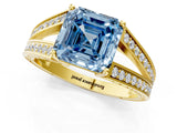 Yellow gold Fancy Blue Asscher Cut Diamond Split Shank Ring with Pavé Band and Four-Prong Setting_35