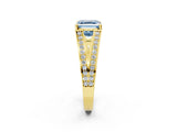 Yellow gold Fancy Blue Asscher Cut Diamond Split Shank Ring with Pavé Band and Four-Prong Setting_36