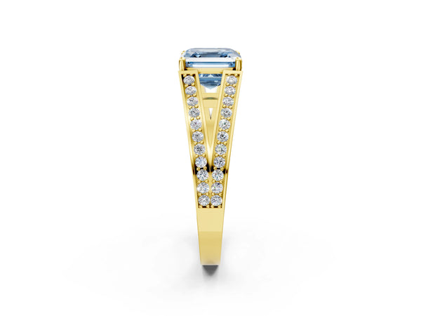 Yellow Gold Asscher Cut Pave Split Shank Engagement Ring Setting for Fancy Blue Center