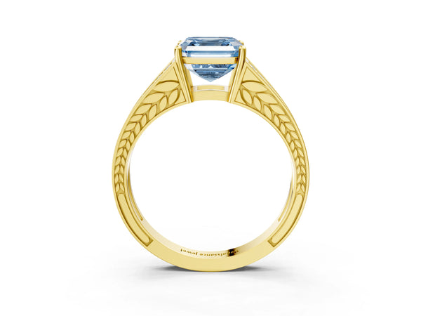 Yellow Gold Asscher Cut Pave Split Shank Engagement Ring Setting for Fancy Blue Center