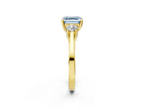 Yellow gold Fancy Blue Asscher Cut Diamond Three-Stone Engagement Ring with Prong Setting and Pavé Band_2