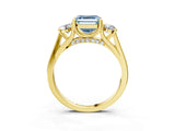 Yellow gold Fancy Blue Asscher Cut Diamond Three-Stone Engagement Ring with Prong Setting and Pavé Band_3