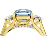 Yellow gold Fancy Blue Asscher Cut Diamond Three-Stone Engagement Ring with Prong Setting and Pavé Band_4