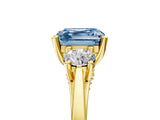 Yellow gold Fancy Blue Asscher Cut Diamond Three-Stone Engagement Ring with Prong Setting and Pavé Band_5