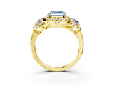 Yellow gold Fancy Blue Asscher Cut Diamond Three-Stone Halo Ring with Prong Setting and Pavé Accents_3