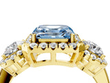 Yellow gold Fancy Blue Asscher Cut Diamond Three-Stone Halo Ring with Prong Setting and Pavé Accents_4