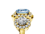 Yellow gold Fancy Blue Asscher Cut Diamond Three-Stone Halo Ring with Prong Setting and Pavé Accents_5