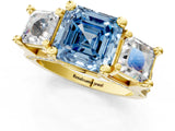Yellow gold Fancy Blue Asscher Cut Diamond Three-Stone Ring with Channel Set Band and Four-Prong Setting_57