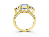 Yellow gold Fancy Blue Asscher Cut Diamond Three-Stone Ring with Channel Set Band and Four-Prong Setting_59