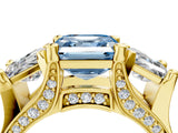Yellow gold Fancy Blue Asscher Cut Diamond Three-Stone Ring with Channel Set Band and Four-Prong Setting_60