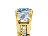 Yellow gold Fancy Blue Asscher Cut Diamond Three-Stone Ring with Channel Set Band and Four-Prong Setting_61