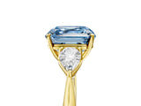 Yellow gold Fancy Blue Asscher Cut Diamond Three-Stone Ring with Pear Side Stones and Four-Prong Setting_91