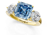 Yellow gold Fancy Blue Asscher Cut Diamond Three-Stone Ring with Prong Setting and Classic Band_52