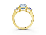 Yellow gold Fancy Blue Asscher Cut Diamond Three-Stone Ring with Prong Setting and Classic Band_54