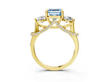 Yellow gold Fancy Blue Asscher Cut Diamond Three-Stone Ring with Prong Setting and Pavé Band_3
