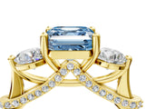 Yellow gold Fancy Blue Asscher Cut Diamond Three-Stone Ring with Prong Setting and Pavé Band_4
